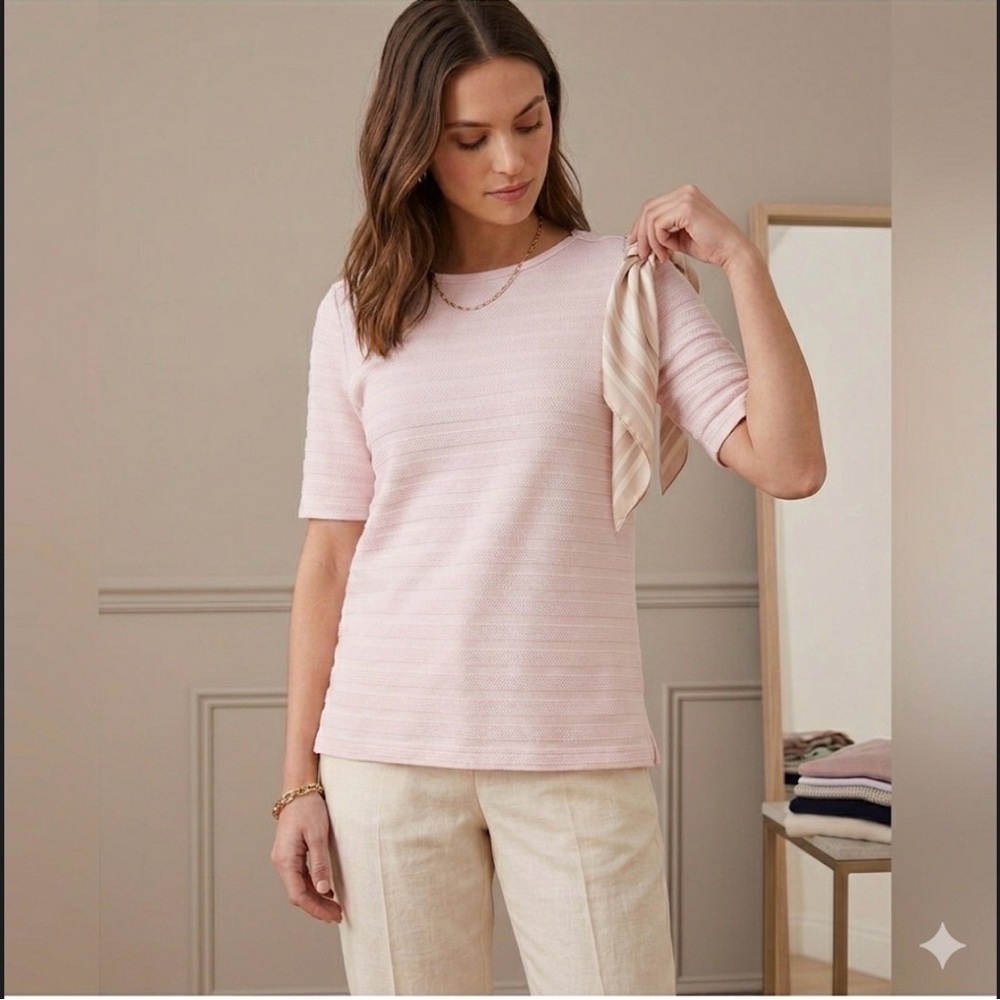 Charter Club Women’s M Pink 100% Pima Cotton Textured Short Sleeve Crew Neck Top